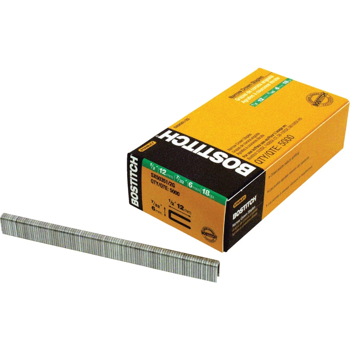 Durable Bostitch 18-Gauge Galvanized Narrow Crown Finish Staple 7 32 In. x 1 2 In. 7000 Ct. Consistent