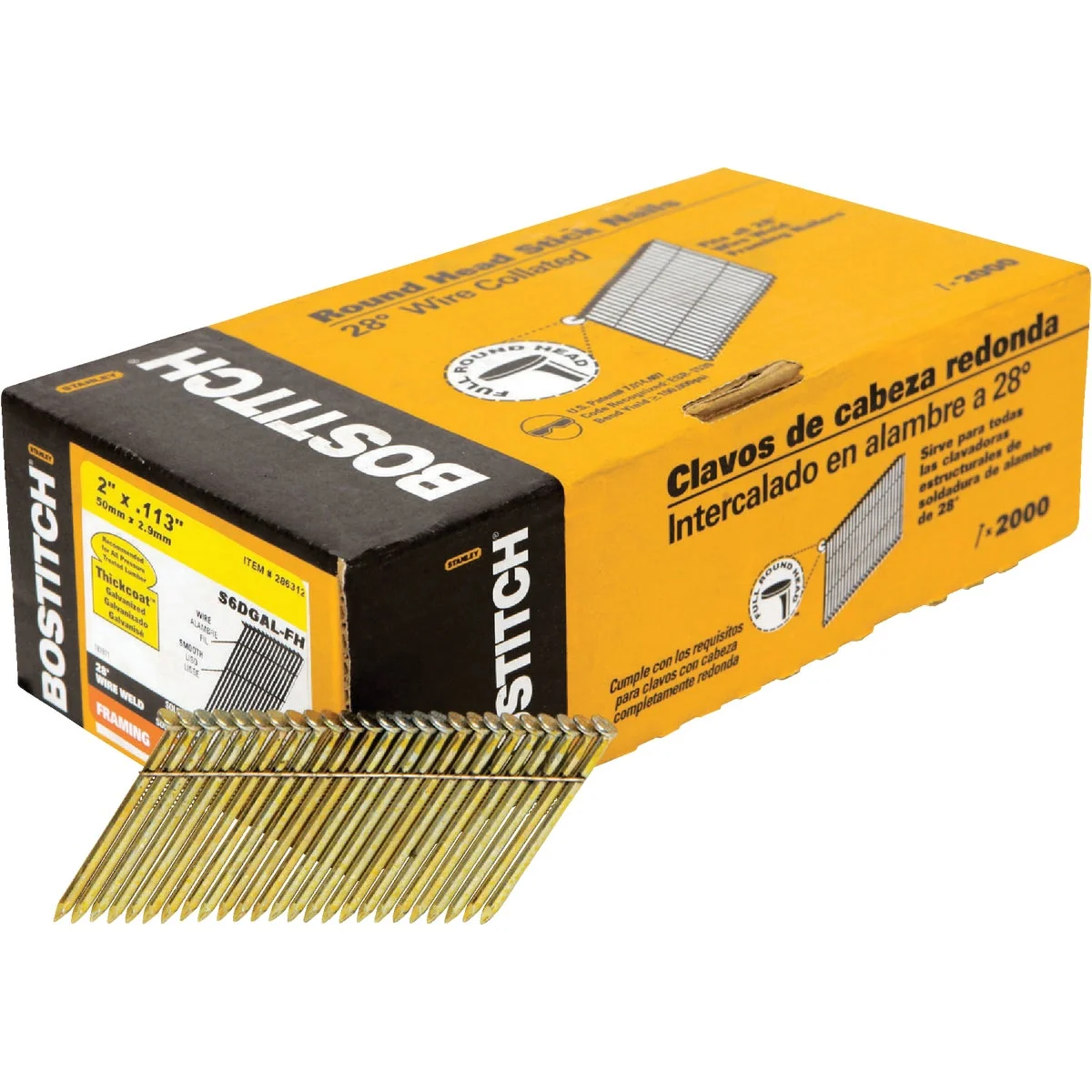 Trusted Bostitch 28 Degree Wire Weld Galvanized Smooth Shank Offset Round Head Framing Stick Nail 2 In. x .113 In. 2000 Ct. Premium