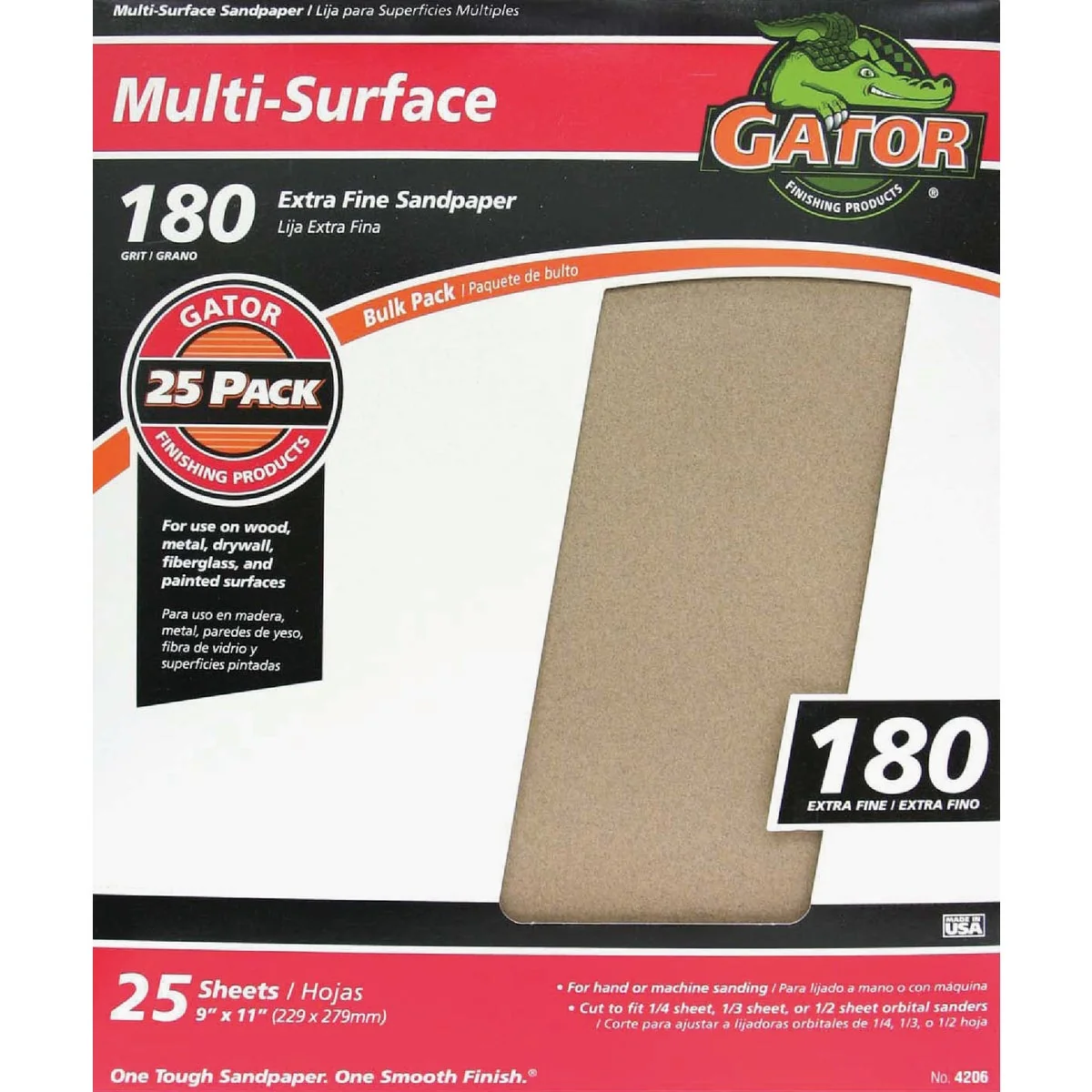 High-End Gator Multi-Surface 9 In. x 11 In. 180 Grit Extra Fine Sandpaper 25-Pack Reusable