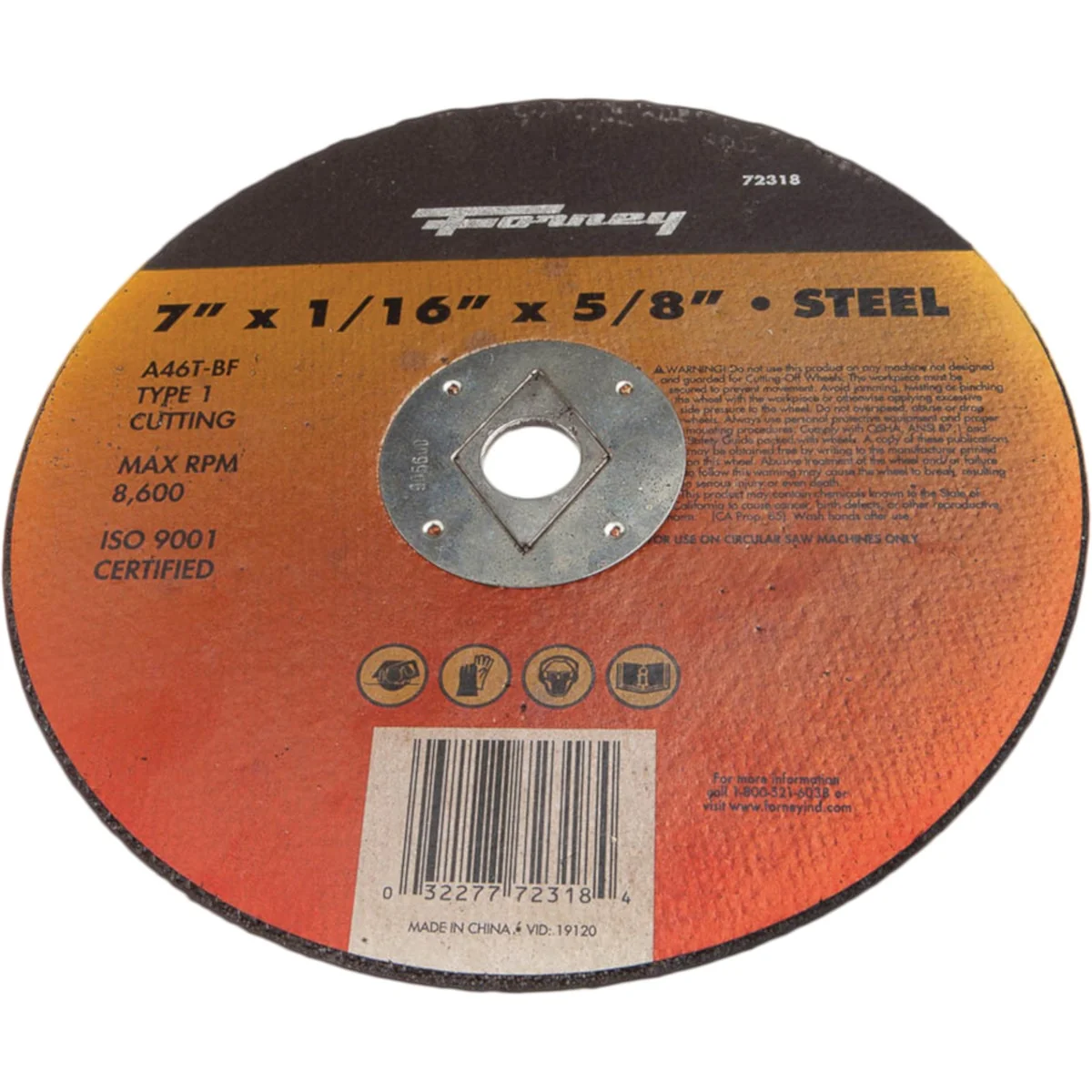 Exceptional Forney Type 1 7 In. x 1 16 In. x 5 8 In. Steel Cut-Off Wheel Original