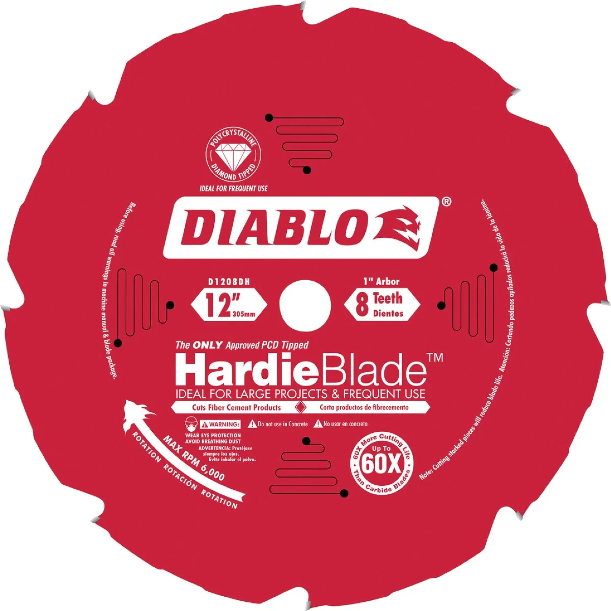 Fine Diablo HardieBlade 12 In. 8-Tooth PCD Polycrystalline Diamond Fiber Cement Circular Saw Blade Elite