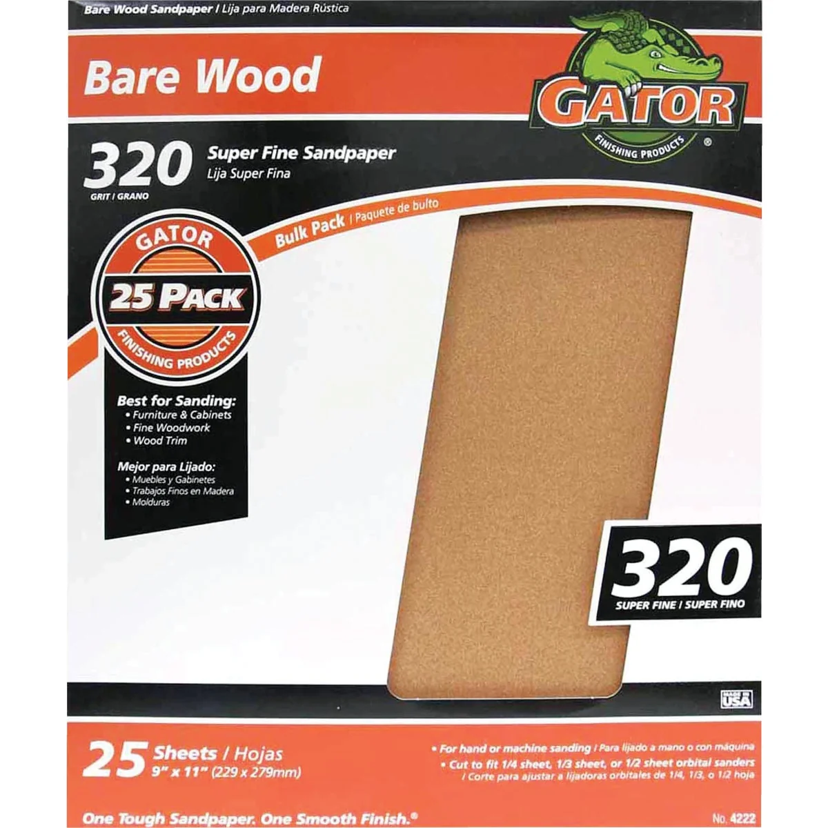 Superior Gator Bare Wood 9 In. x 11 In. 320 Grit Extra Fine Sandpaper 25-Pack Crafted