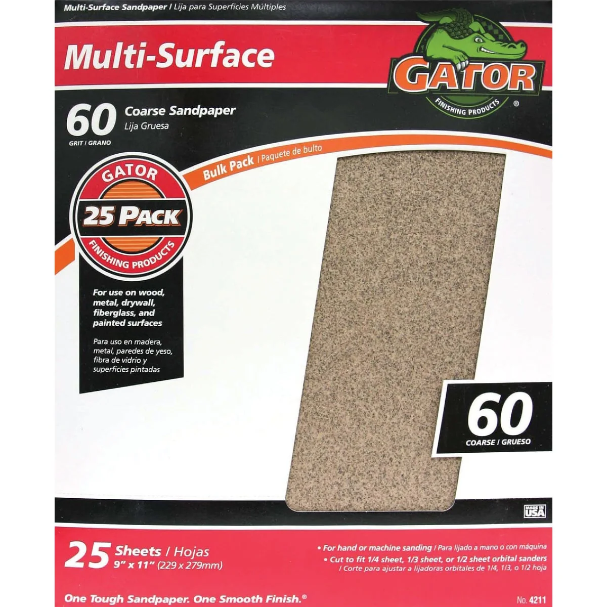 Powerful Gator Multi-Surface 9 In. x 11 In. 60 Grit Coarse Sandpaper 25-Pack Smooth