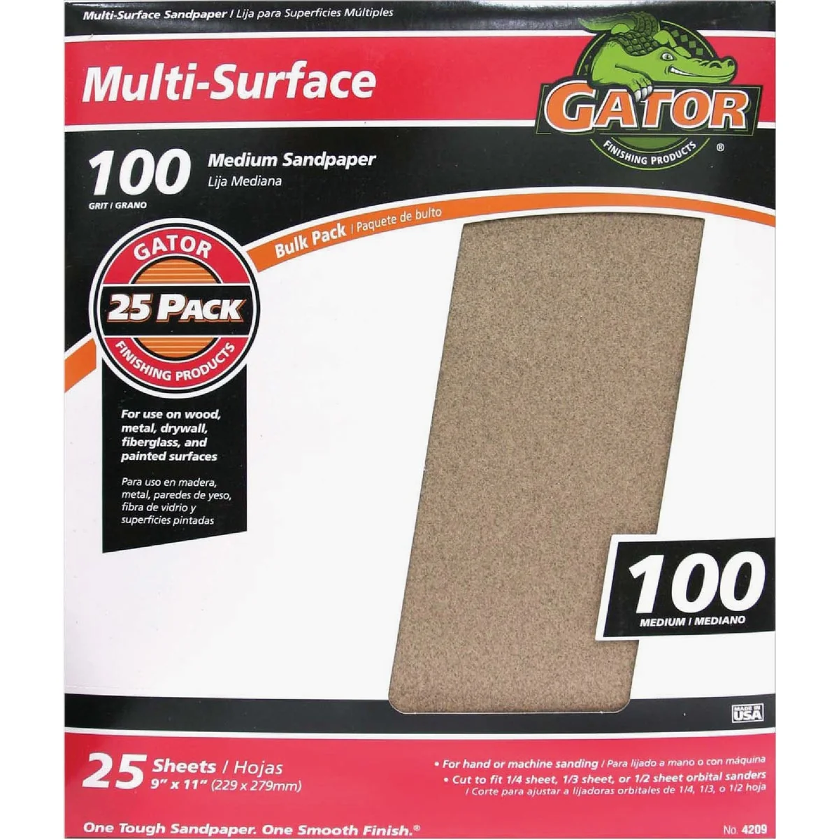 High-Grade Gator Multi-Surface 9 In. x 11 In. 100 Grit Medium Sandpaper 25-Pack Comfortable