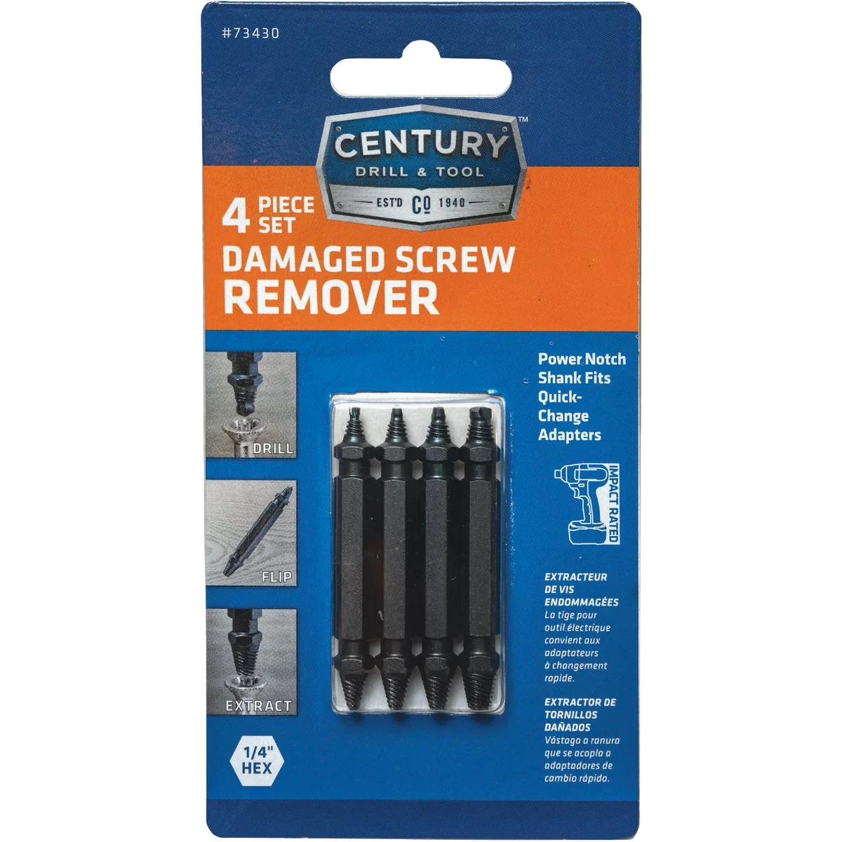 Quality Century Drill Tool 4-Piece Screw Extractor Set Proven