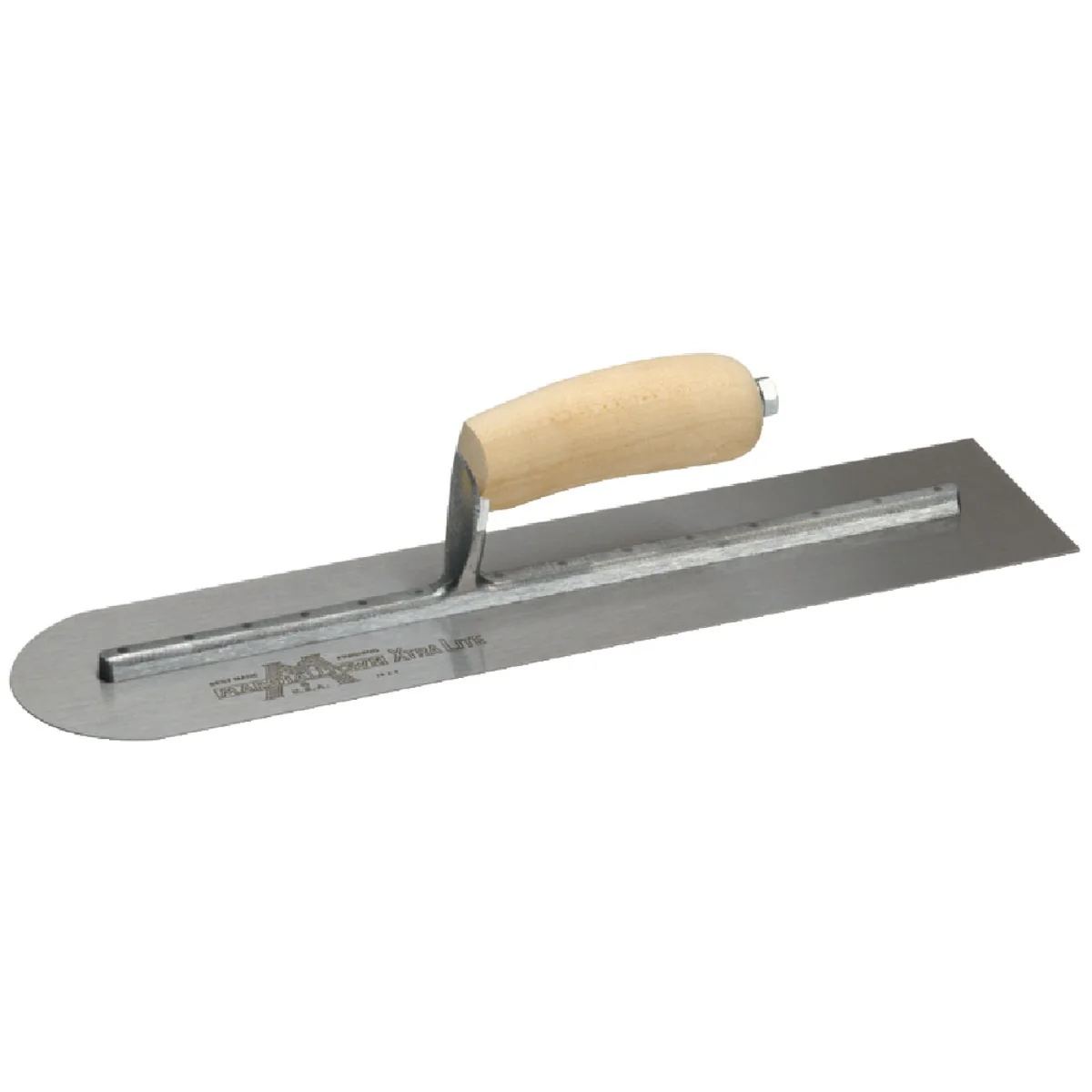 Lightweight Marshalltown 4 In. x 16 In. High Carbon Steel Rounded Finishing Trowel with Curved Wood Handle Classic