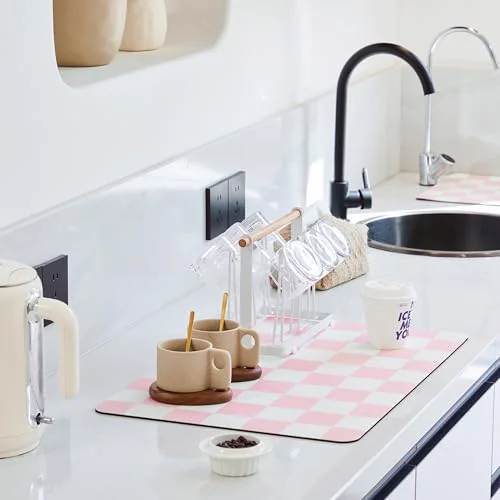 High-Performance Checkered Dish Drying Mat for Kitchen Counter Optimized