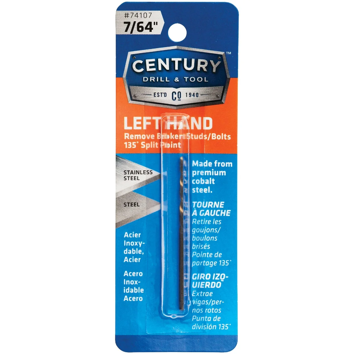 Premium Material Century Drill Tool 7 64 In. Cobalt Steel Left Hand Drill Bit Fashionable
