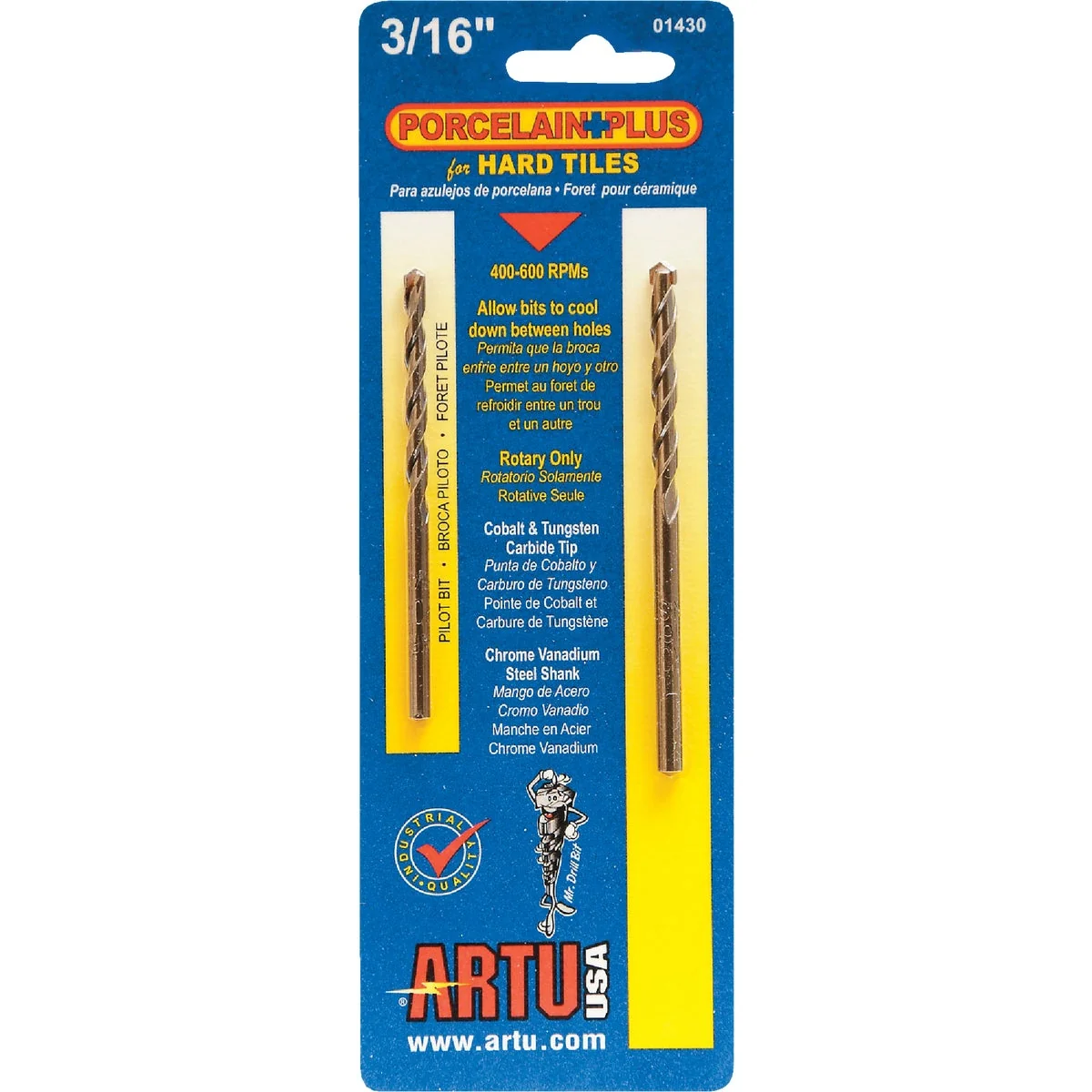Traditional ARTU 3 16 In. x 3-1 2 In. Cobalt and Tungsten Carbide Glass Tile Drill Bit Powerful