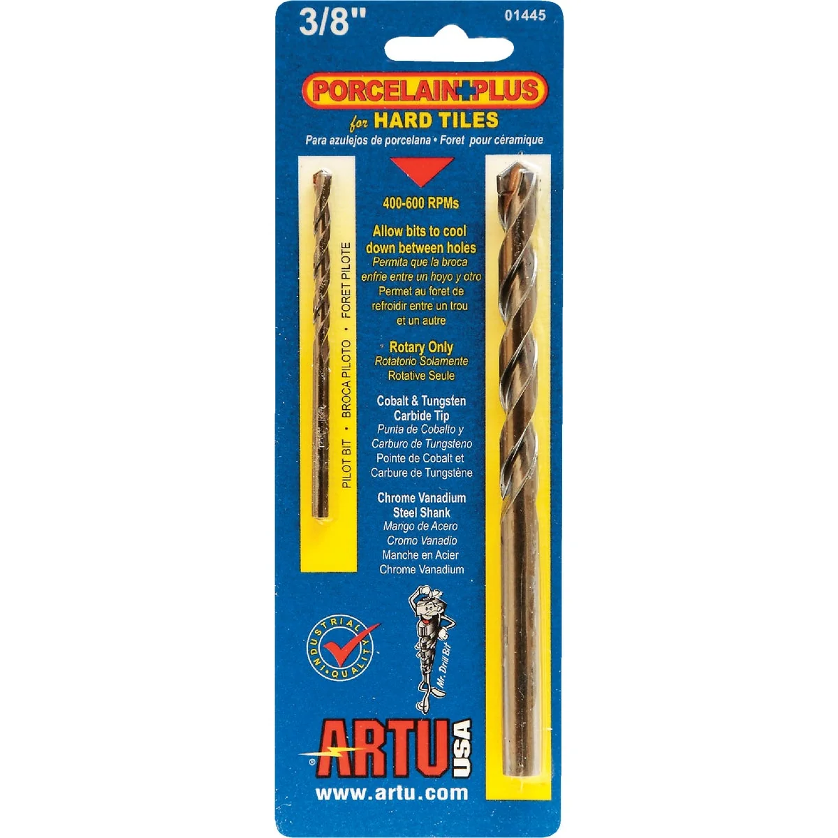Functional ARTU 3 8 In. x 5-5 16 In. Cobalt and Tungsten Carbide Glass Tile Drill Bit Eco-Friendly
