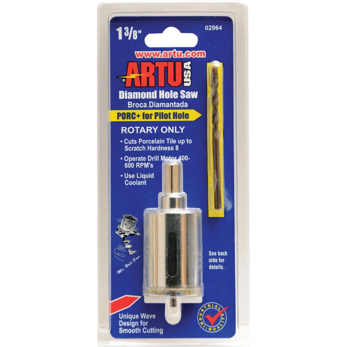 Original Design ARTU 1-3 8 In. Diamond Grit Hole Saw with PORC Pilot Bit Authentic