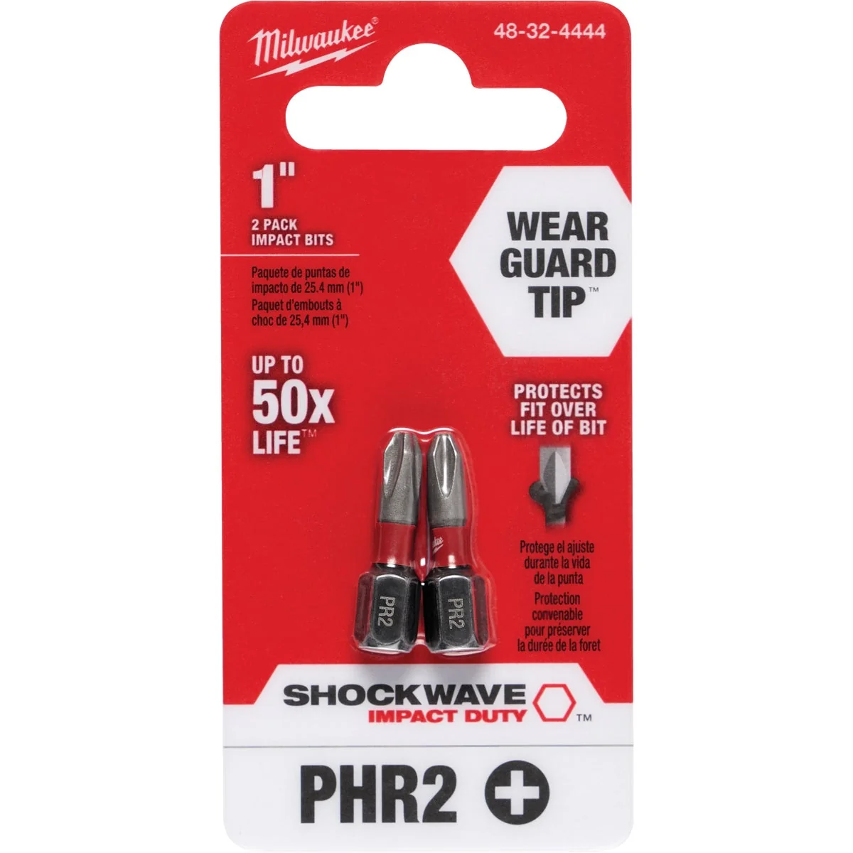 Original Milwaukee Shockwave 2 Phillips Reduced Dia 1 In. Insert Impact Screwdriver Bit 2-Pack Selected