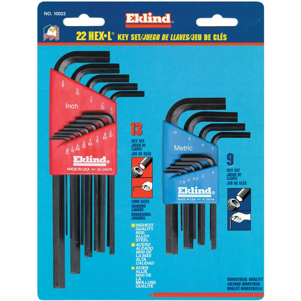 Relaxed Eklind Combination SAE Metric Hex Key Set 22-Piece Certified