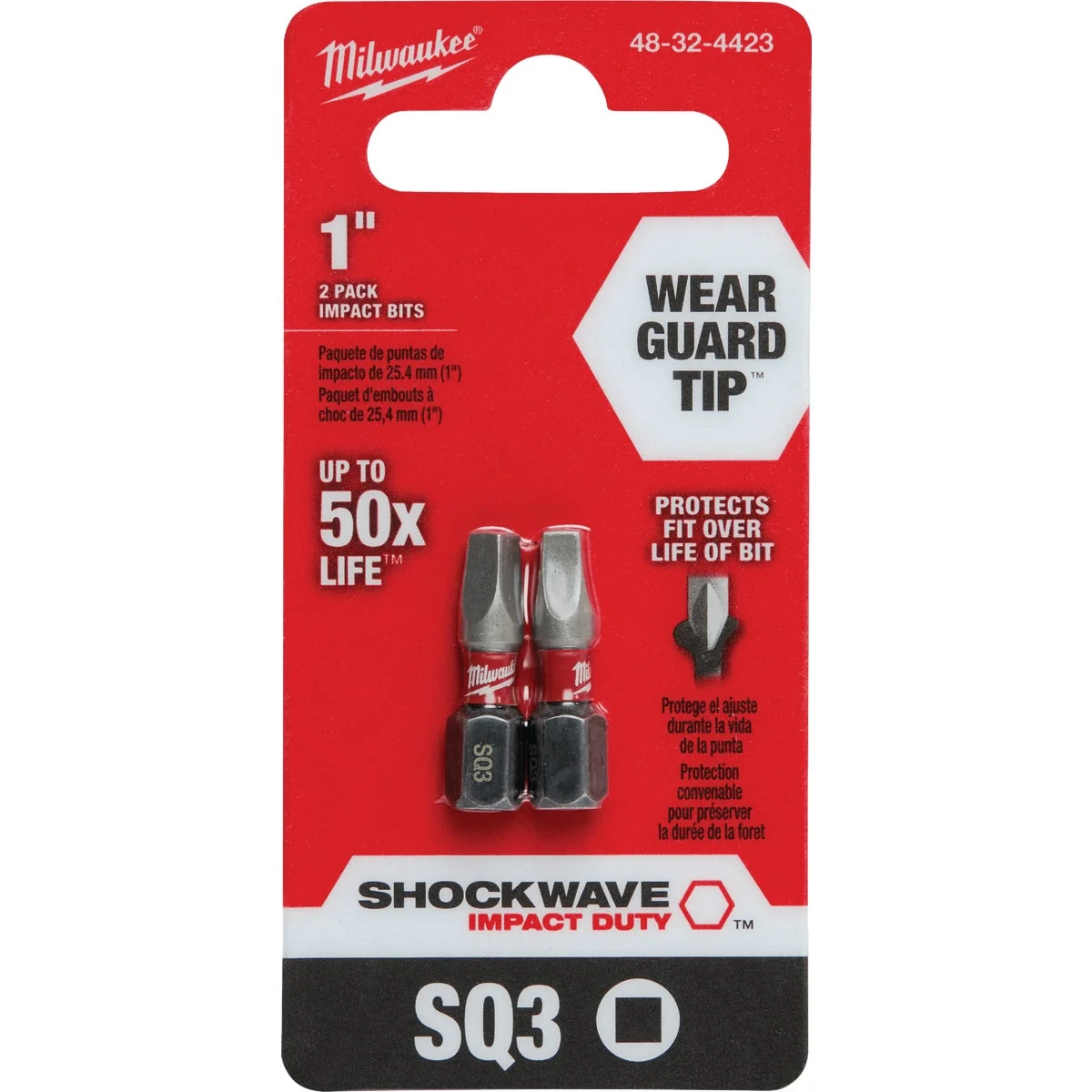 Expertly Made Milwaukee Shockwave 3 Square Recess 1 In. Insert Impact Screwdriver Bit 2-Pack Environmentally Friendly