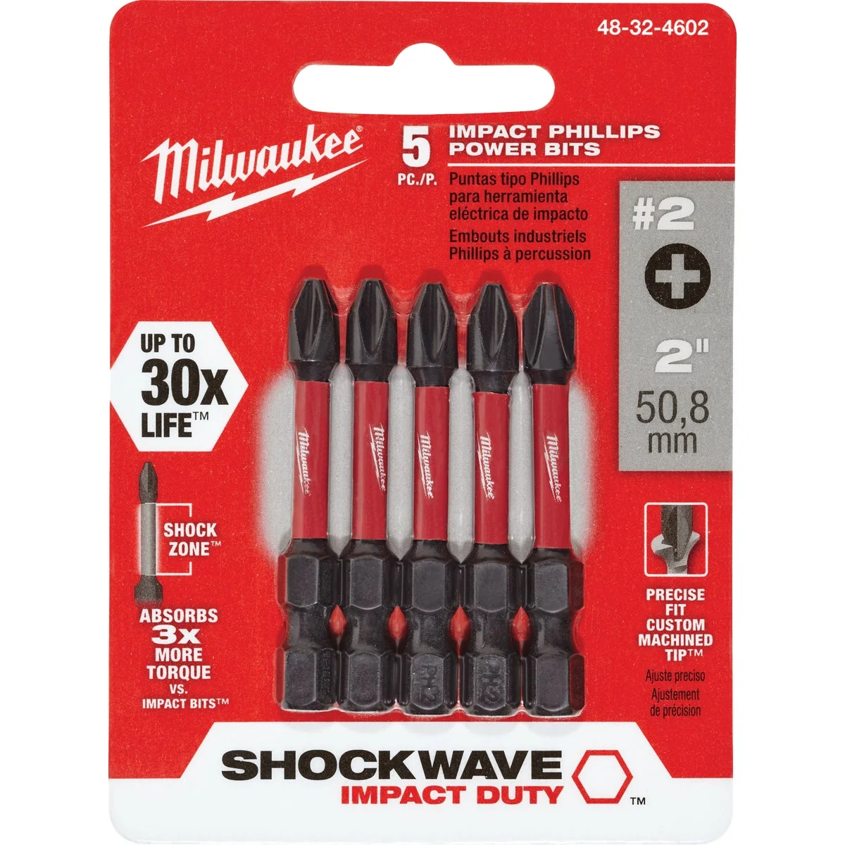 Specialty Milwaukee Shockwave 2 Phillips 2 In. Power Impact Screwdriver Bit 5-Pack Environmentally Friendly