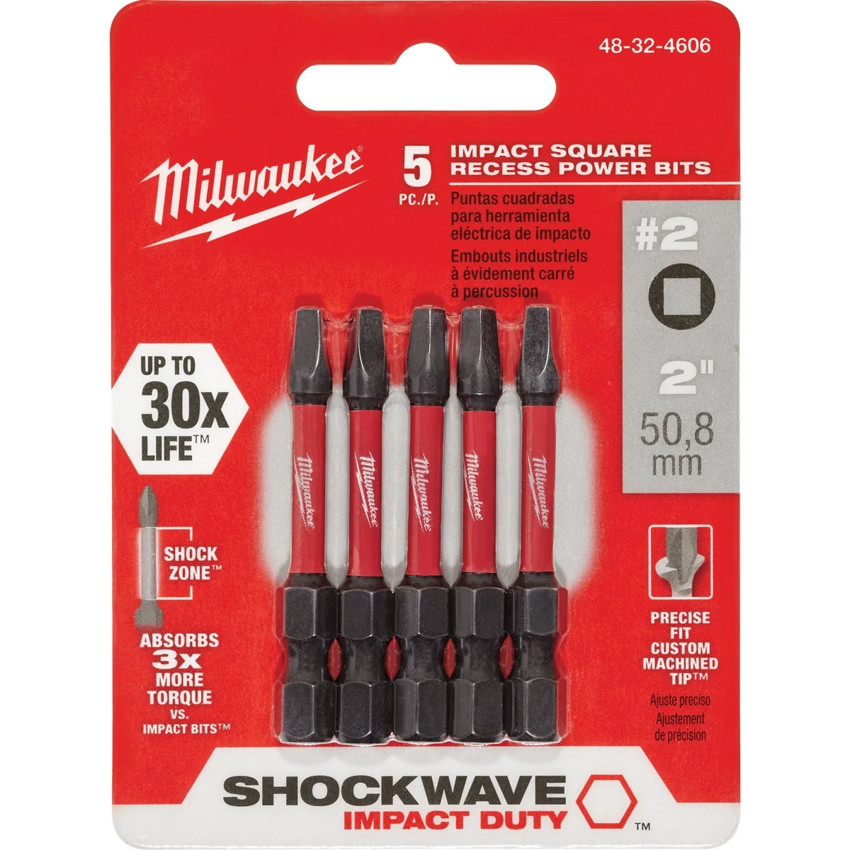 Excellent Milwaukee Shockwave 2 Square Recess 2 In. Power Impact Screwdriver Bit Classic