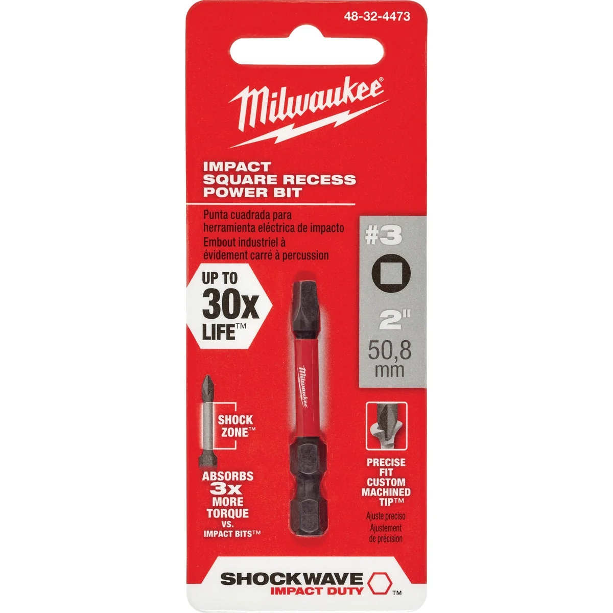 Enhanced Milwaukee Shockwave 3 Square Recess 2 In. Power Impact Screwdriver Bit Proven