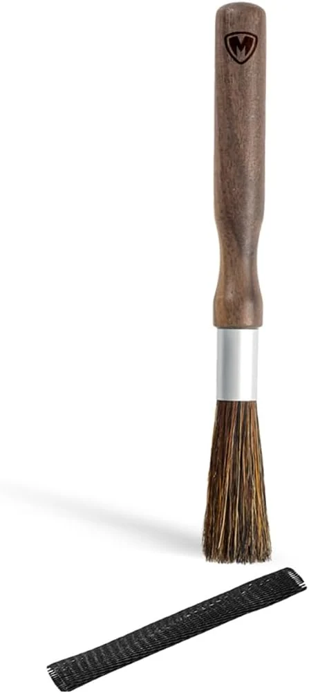 Healthy Magnet Professional Coffee Grinder Cleaning Brush Coffee Brush Handling Accessory Tool Walnut Brush Handle Natural Bristle with Magnetic snap for Camping Home Kitchen Barista Sustainable