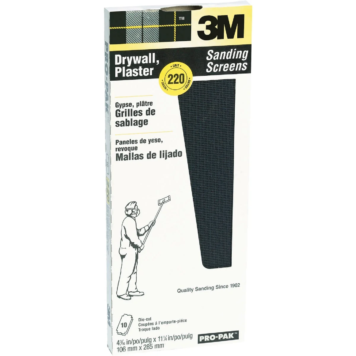 High-Quality 3M ProPak 220 Grit 4-3 16 In. x 11-1 4 In. Precut Drywall Sanding Screen 10 Pack Safe