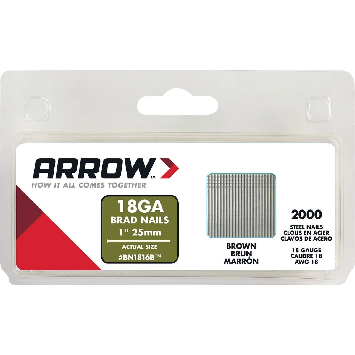 Original Arrow 18-Gauge Brown Steel Brad Nail 1 In. 2000-Pack Safe