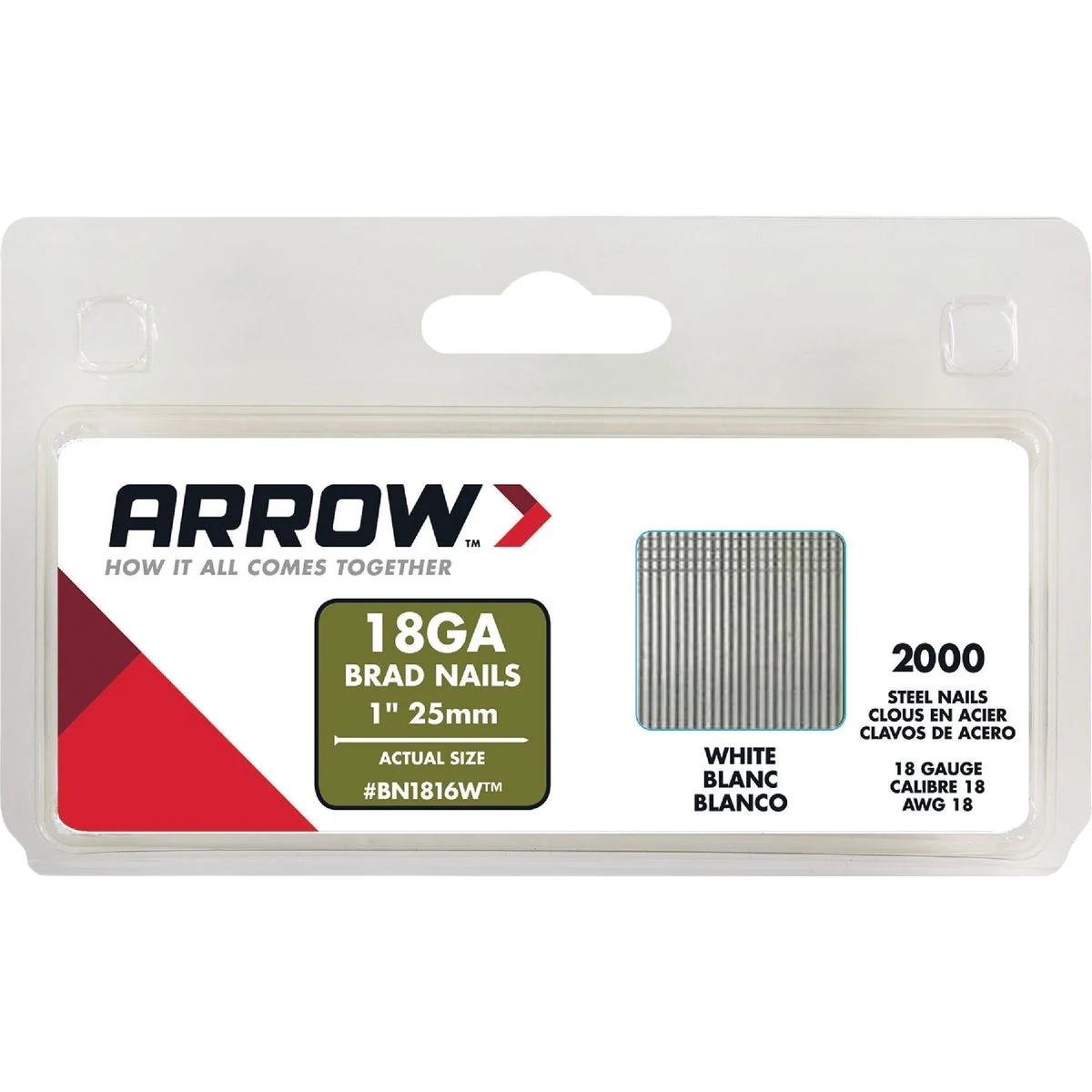 Smooth Arrow 18-Gauge White Steel Brad Nail 1 In. 2000-Pack Certified