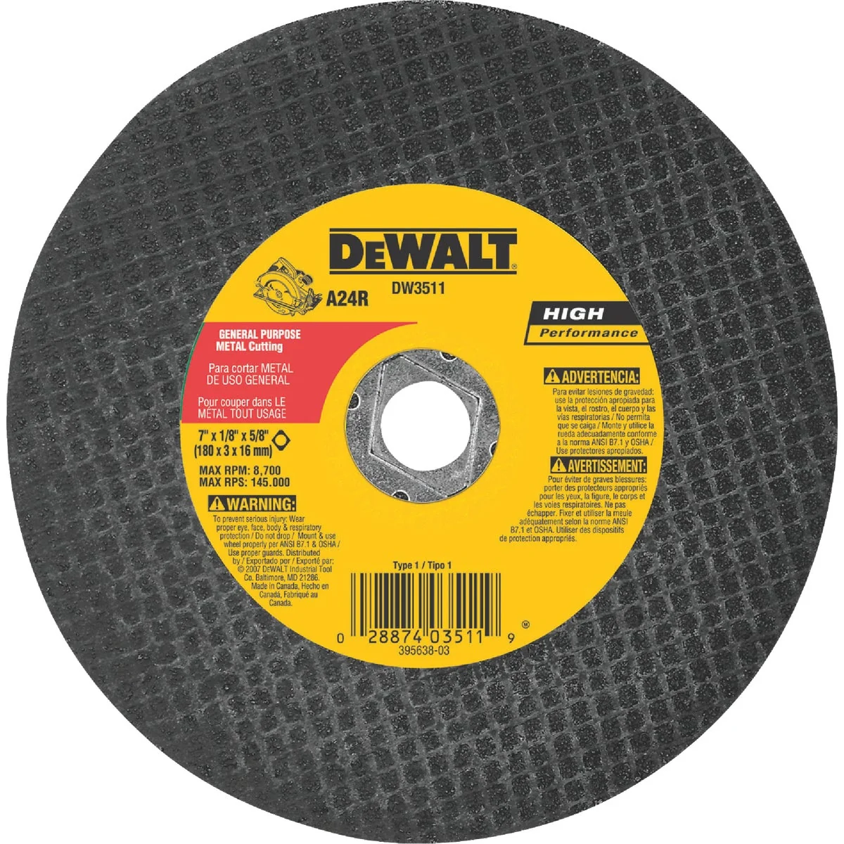 High-Performance DeWalt HP Type 1 7 In. x 1 8 In. x 5 8 In. Metal Cut-Off Wheel Optimized