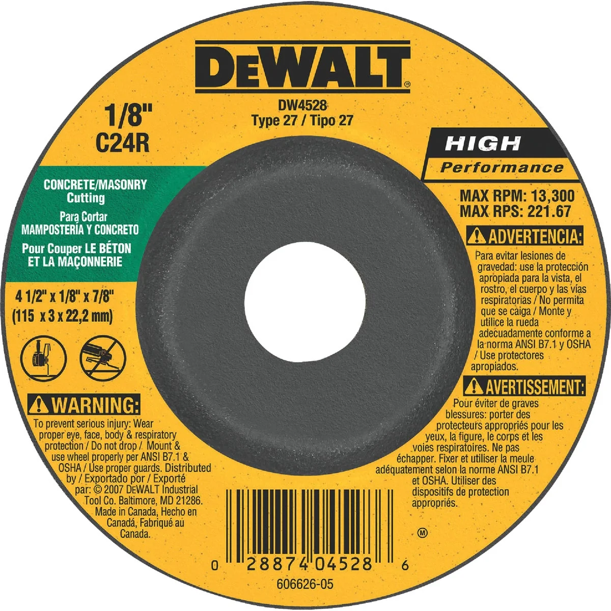Sustainable DeWalt HP Type 27 4-1 In. x 1 8 In. x 7 8 In. Masonry Cut-Off Wheel Premium Material