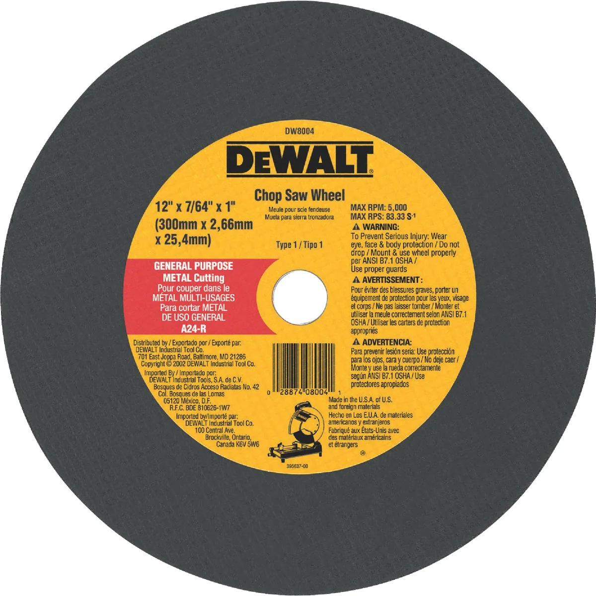 Excellent DeWalt HP Type 1 12 In. x 7 64 In. x 1 In. Metal Cut-Off Wheel Solid