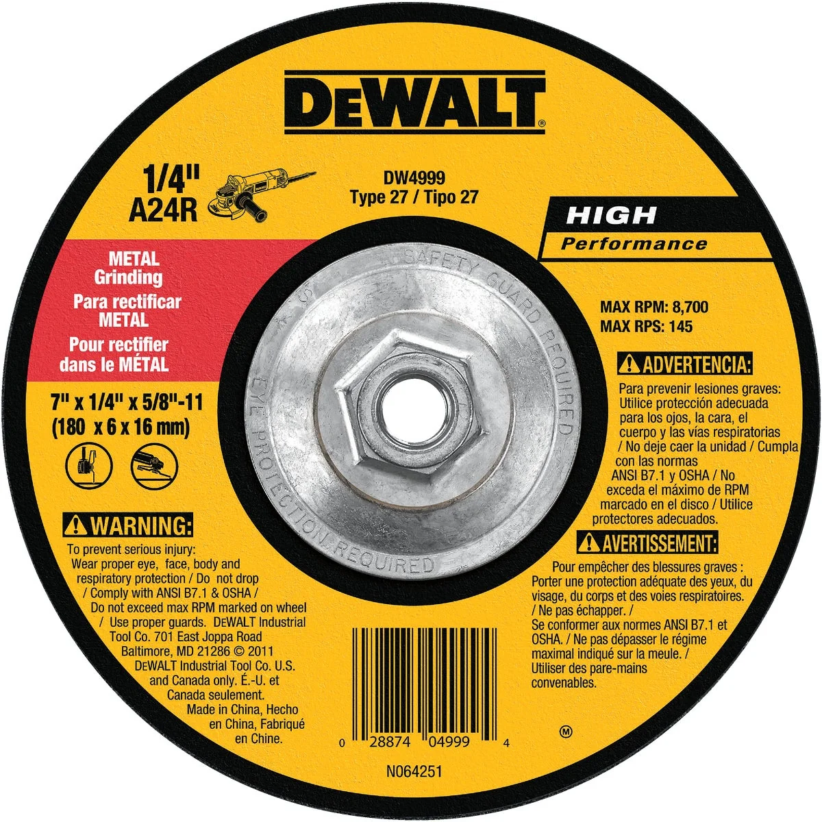 High-End DeWalt HP Type 27 7 In. x 1 4 In. x 5 8 In.-11 Metal Grinding Cut-Off Wheel Top-Quality