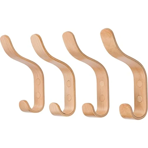 Fast Plywood Wall Hooks Set of 4 Wood Coat Rack Hanging Clothes Hats Robes Towels 4 Count Specialty