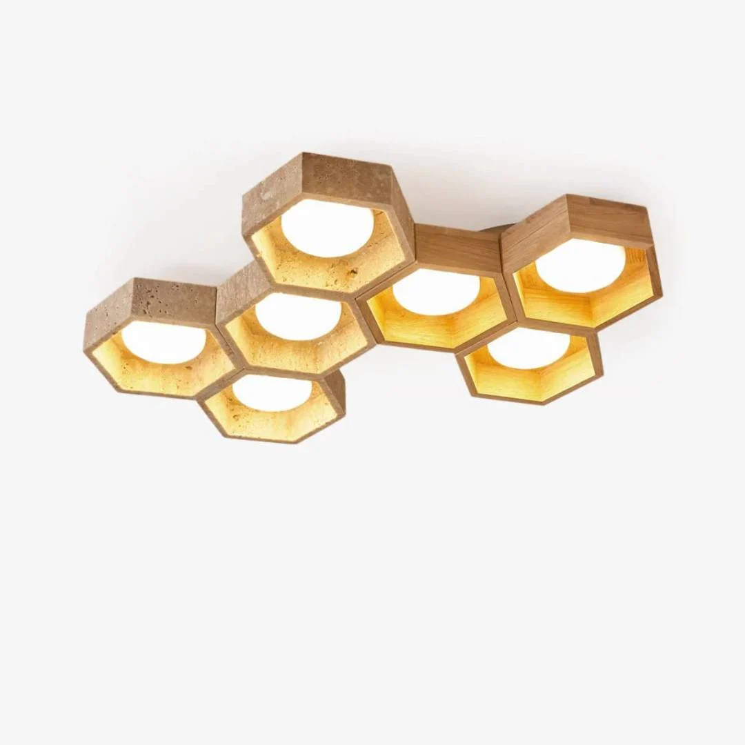 Exceptional Hexa Travertijn Plafondlamp Authentic