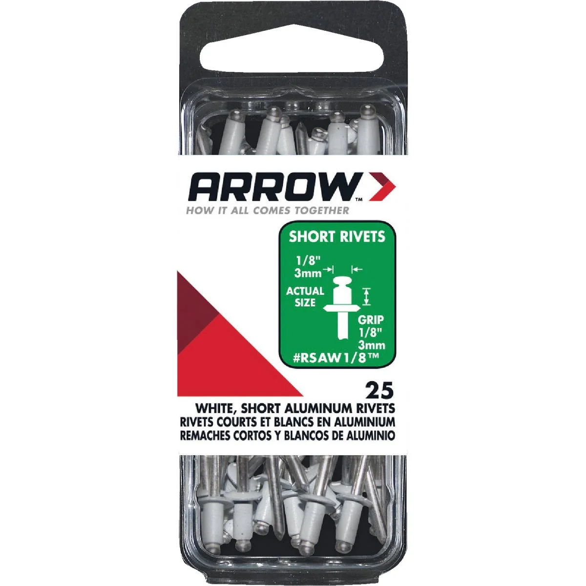 Contemporary Arrow 1 8 In. x 1 8 In. White Aluminum Rivet 25 Count Sophisticated