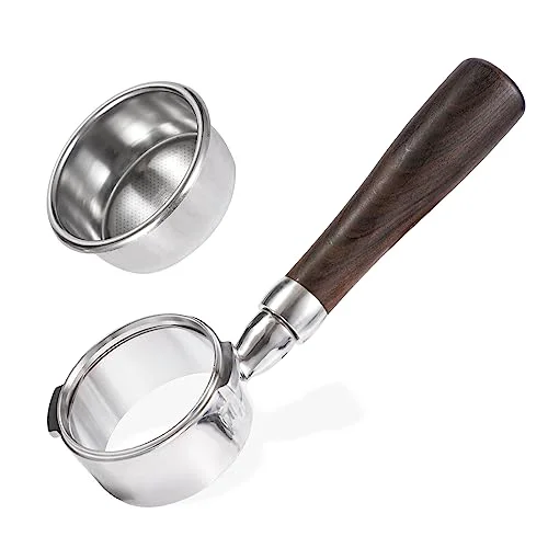 Traditional 58mm Bottomless Portafilter with Double Shot Filter Basket Wood Handle for Gaggia Classic Excellent