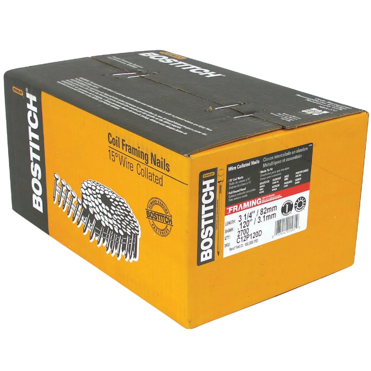 High-Quality Bostitch 15 Degree Wire Weld Coated Coil Framing Nail 3-1 4 In. x .120 In. 2700 Ct. Authentic