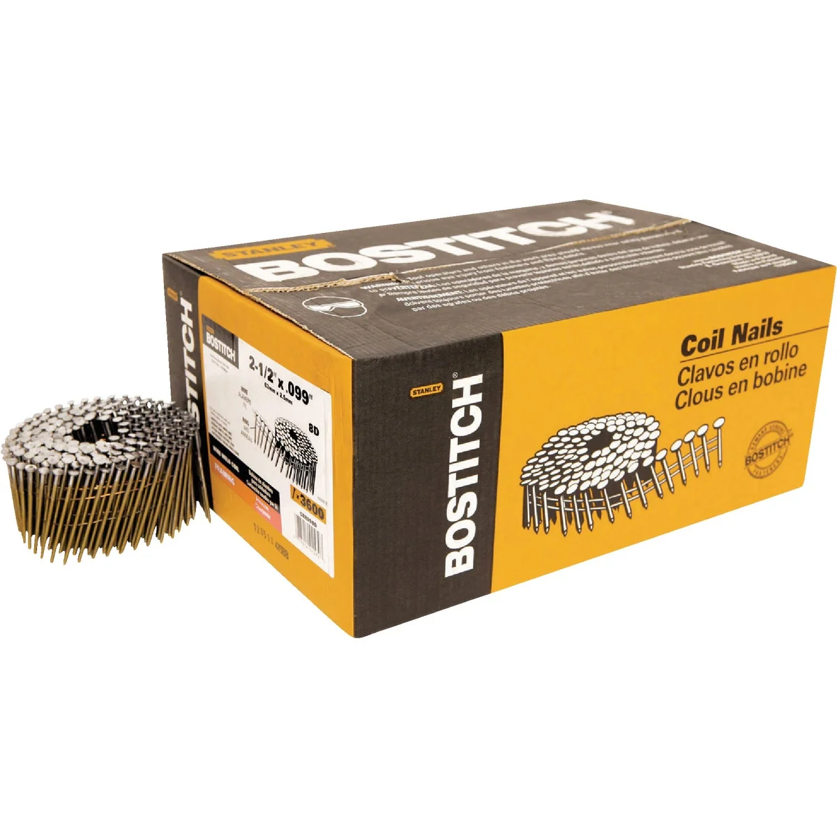 Environmentally Friendly Bostitch 15 Degree Wire Weld Coated Coil Framing Nail 2-1 2 In. x .099 In. 3600 Ct. Clean