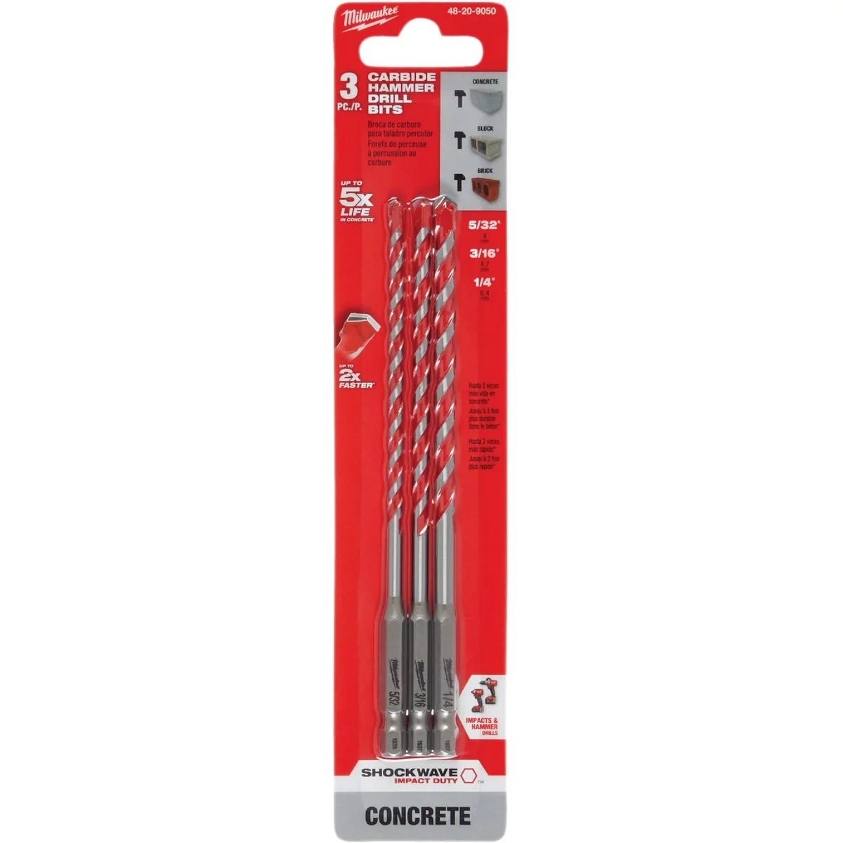 Innovative Milwaukee Shockwave 3-Piece Carbide Masonry Drill Bit Set Detailed