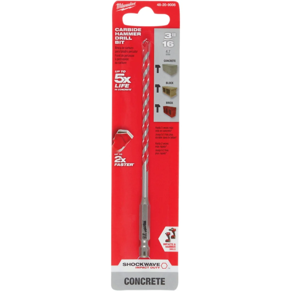 Versatile Milwaukee Shockwave 3 16 In. x 6 In. Carbide Masonry Drill Bit Consistent