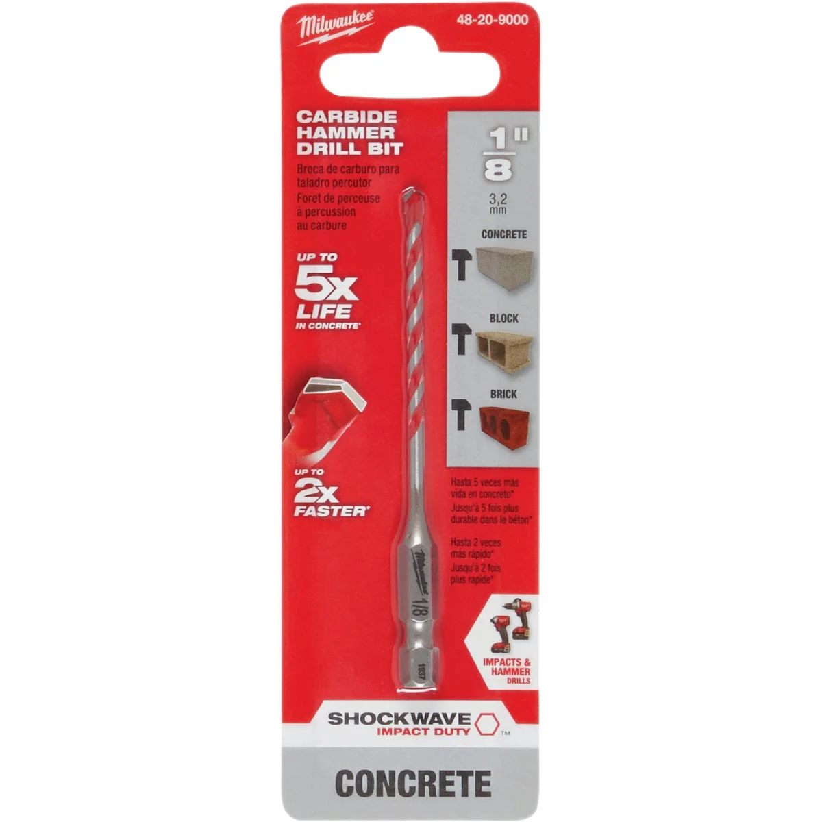 Flexible Milwaukee Shockwave 1 8 In. x 3 In. Carbide Masonry Drill Bit Comfortable