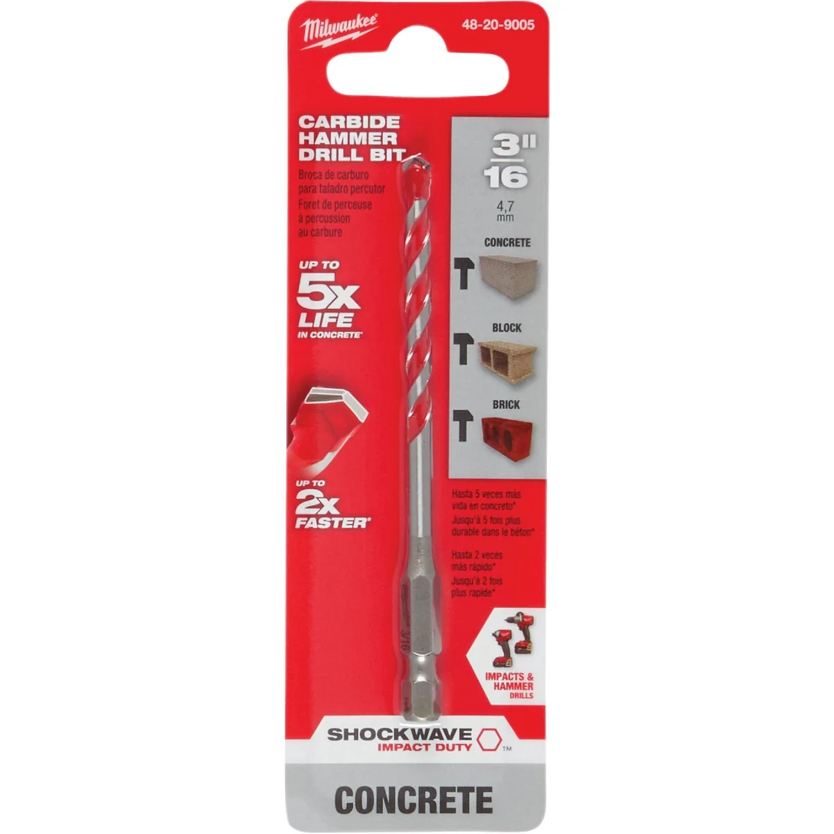 Breathable Milwaukee Shockwave 3 16 In. x 4 In. Carbide Masonry Drill Bit Easy-to-Use