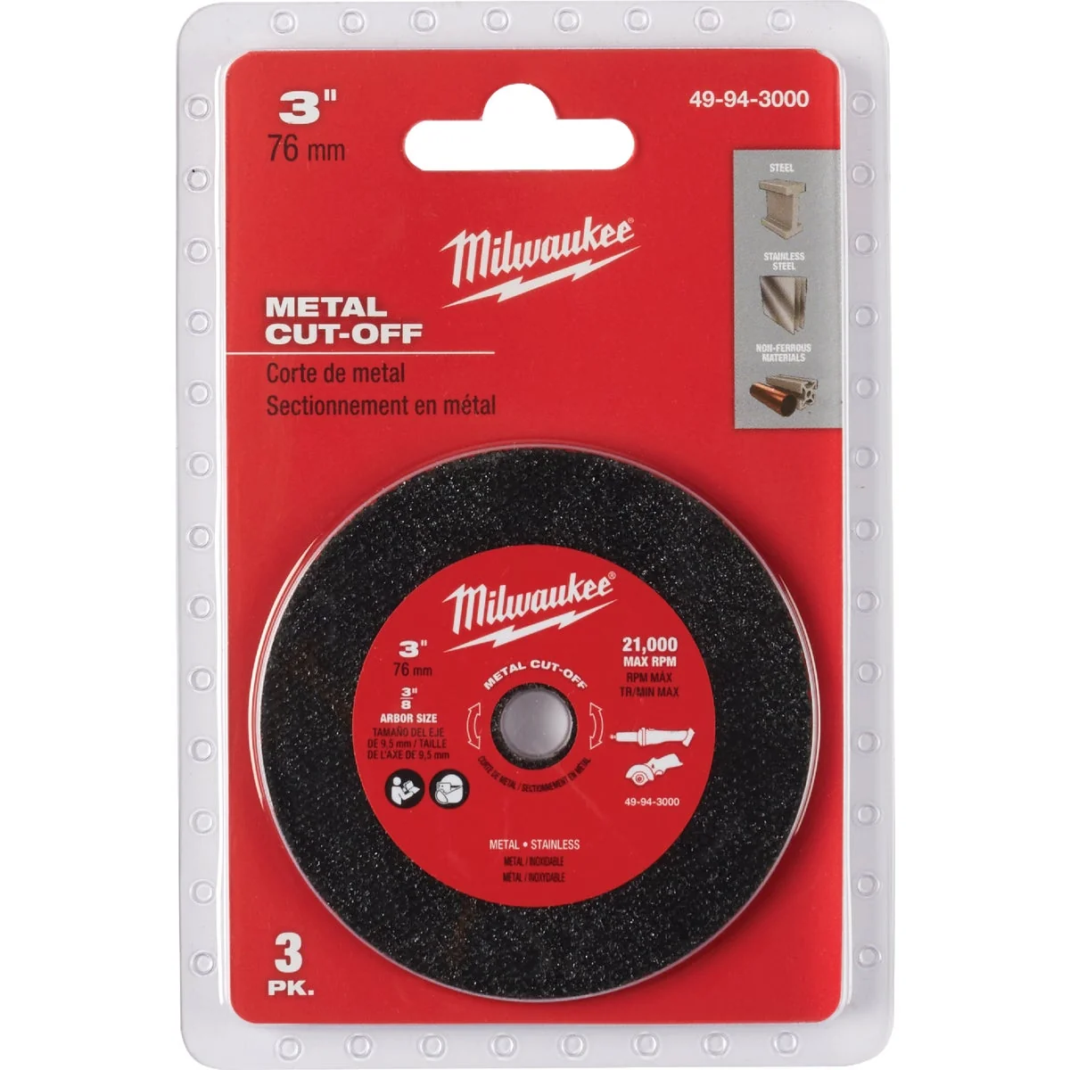 Healthy Milwaukee Type 1 3 In. x 0.04 In. x 3 8 In. Metal Stainless Cut-Off Wheel 3-Pack Detailed