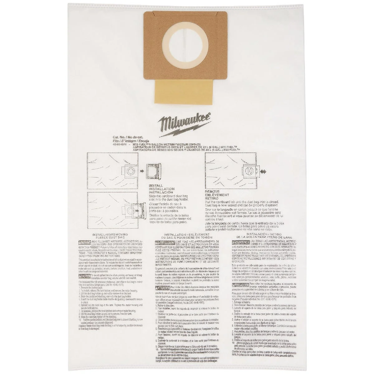 High-End Milwaukee 6 Gal. Fleece Dust Vacuum Bag 5-Pack Detailed