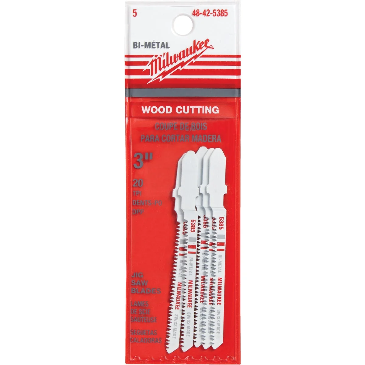 Flexible Milwaukee T-Shank 3 In. x 20 TPI Bi-Metal Jig Saw Blade Wood Cutting 5-Pack Safe