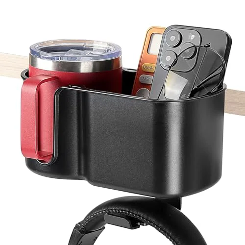 Quality 3-in-1 Desk Cup Holder and Headphone Hanger Fits 18-32 oz Cups Versatile