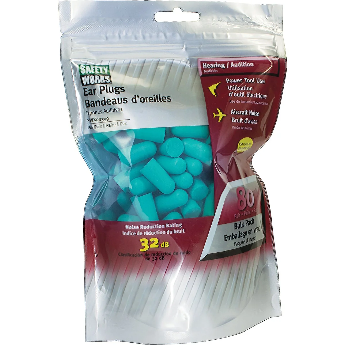 Solid Safety Works Foam NRR 32 dB Ear Plugs 80-Pair Traditional