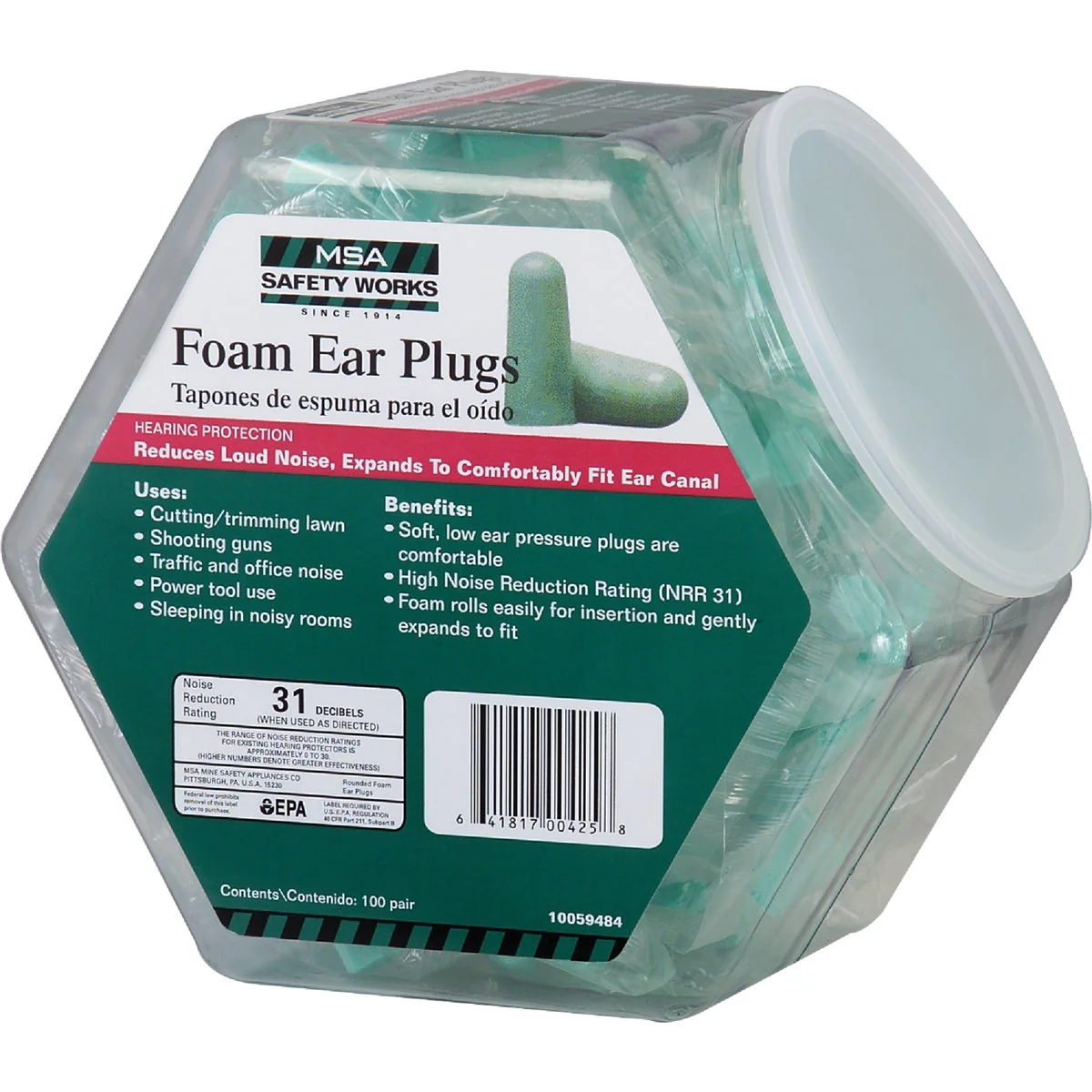 Luxury Safety Works Foam NRR 31dB Earplugs in Counter Dispenser 100-Pair Unique