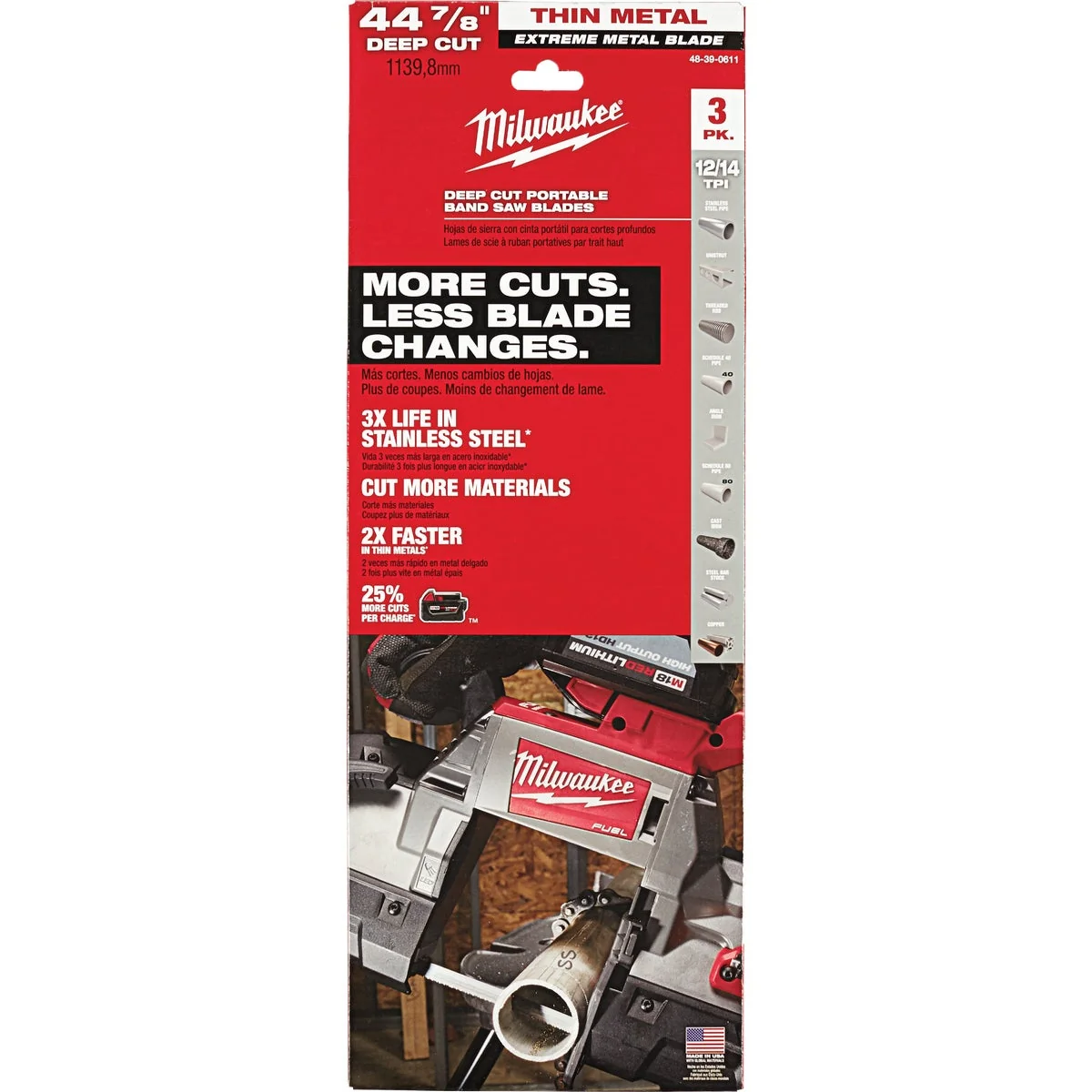 Smooth Milwaukee 44-7 8 In. 12 14 TPI Extreme Metal Band Saw Blade 3-Pack Innovative