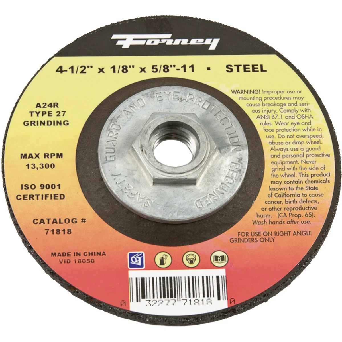 Specialty Forney Type 27 4-1 2 In. x 1 8 In. x 5 8 In.-11 Steel Grinding Cut-Off Wheel Artisan