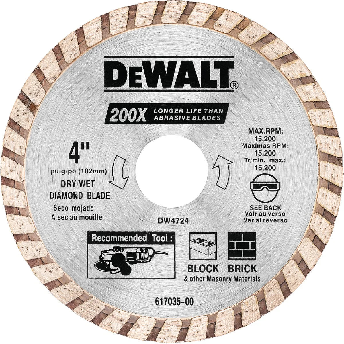 Durable DeWalt High Performance 4 In. Turbo Rim Dry Wet Cut Diamond Blade Environmentally Friendly