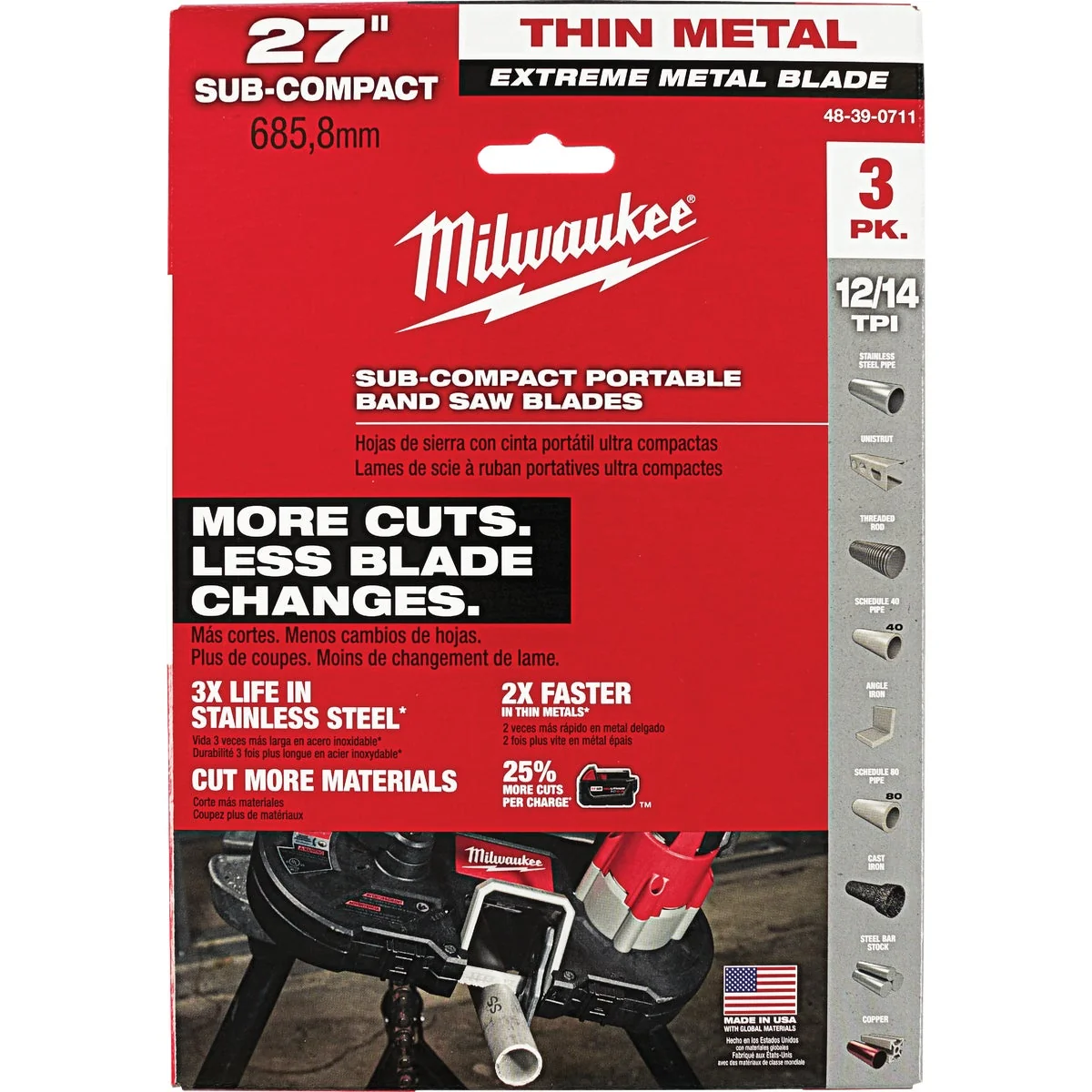 Advanced Milwaukee 27 In. 12 14 TPI Extreme Metal Band Saw Blade 3-Pack Superior