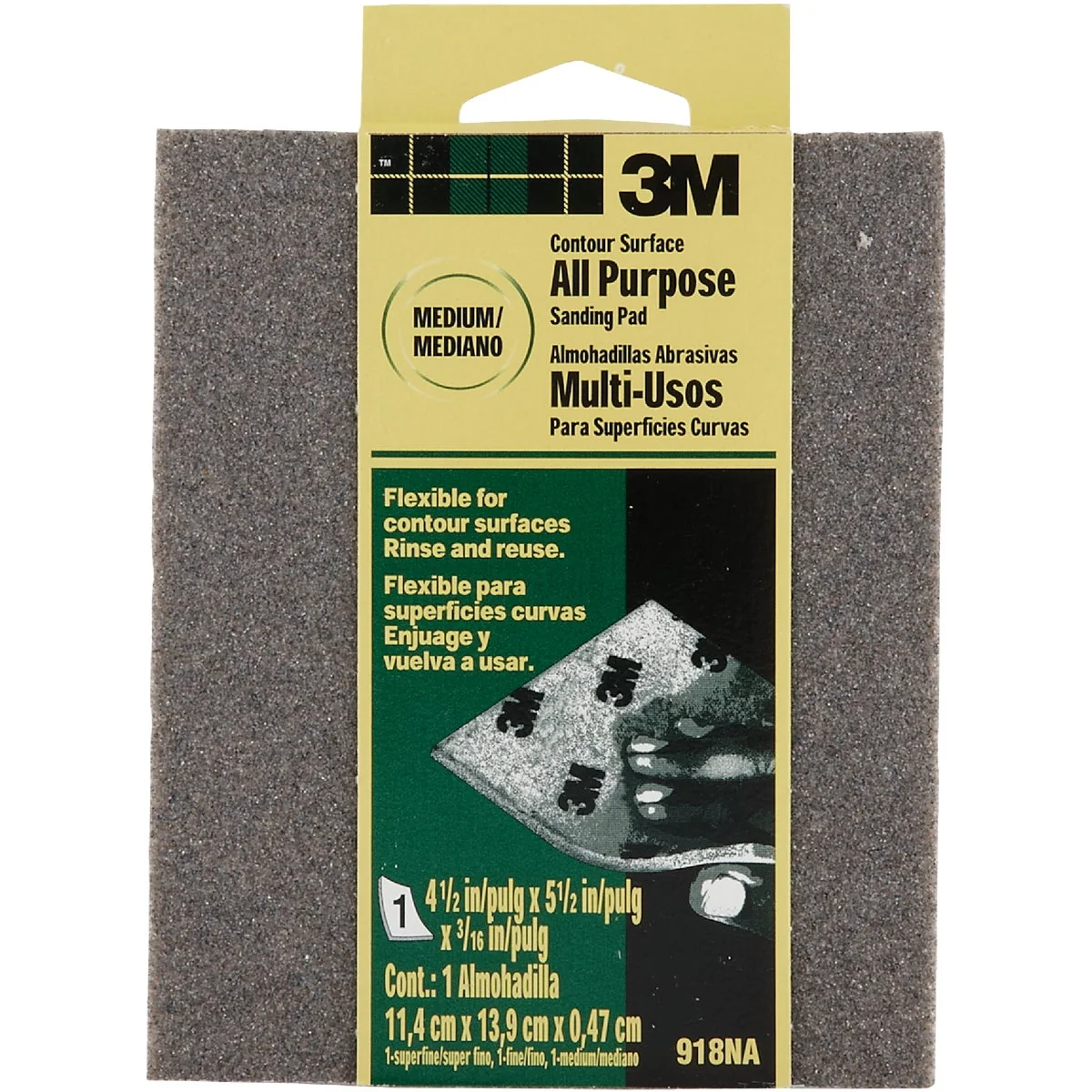 Original Design 3M Contour Surface All-Purpose 4-1 2 In. x 5-1 2 In. x 3 16 In. Medium Sanding Sponge Refined